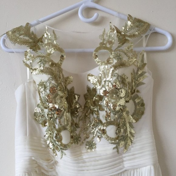 Ivory Floor Length Dress w/Gold Sequins - XS / S - Picture 2 of 11